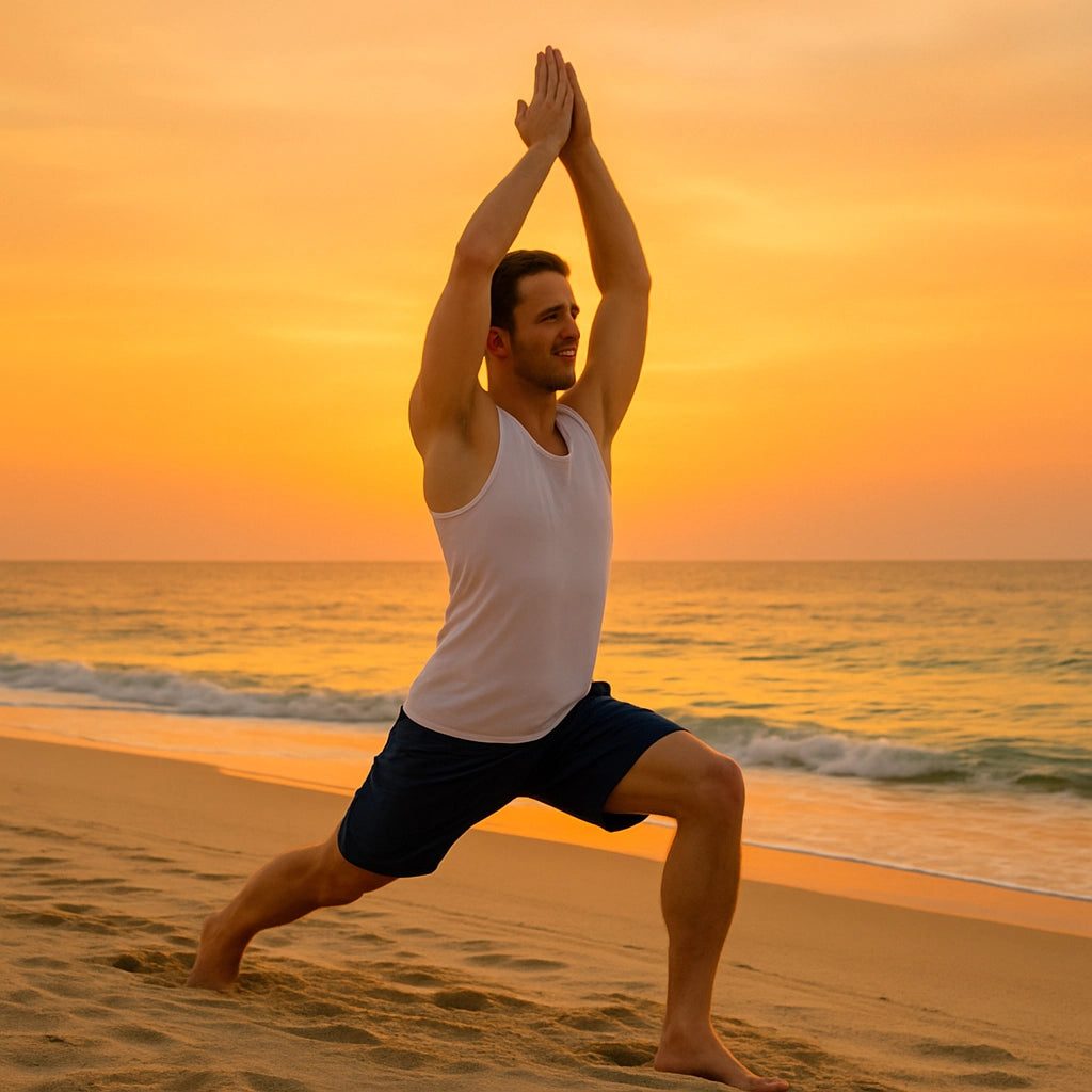 Man practicing yoga calmly — Bobby Seamoss Calm mood gummies