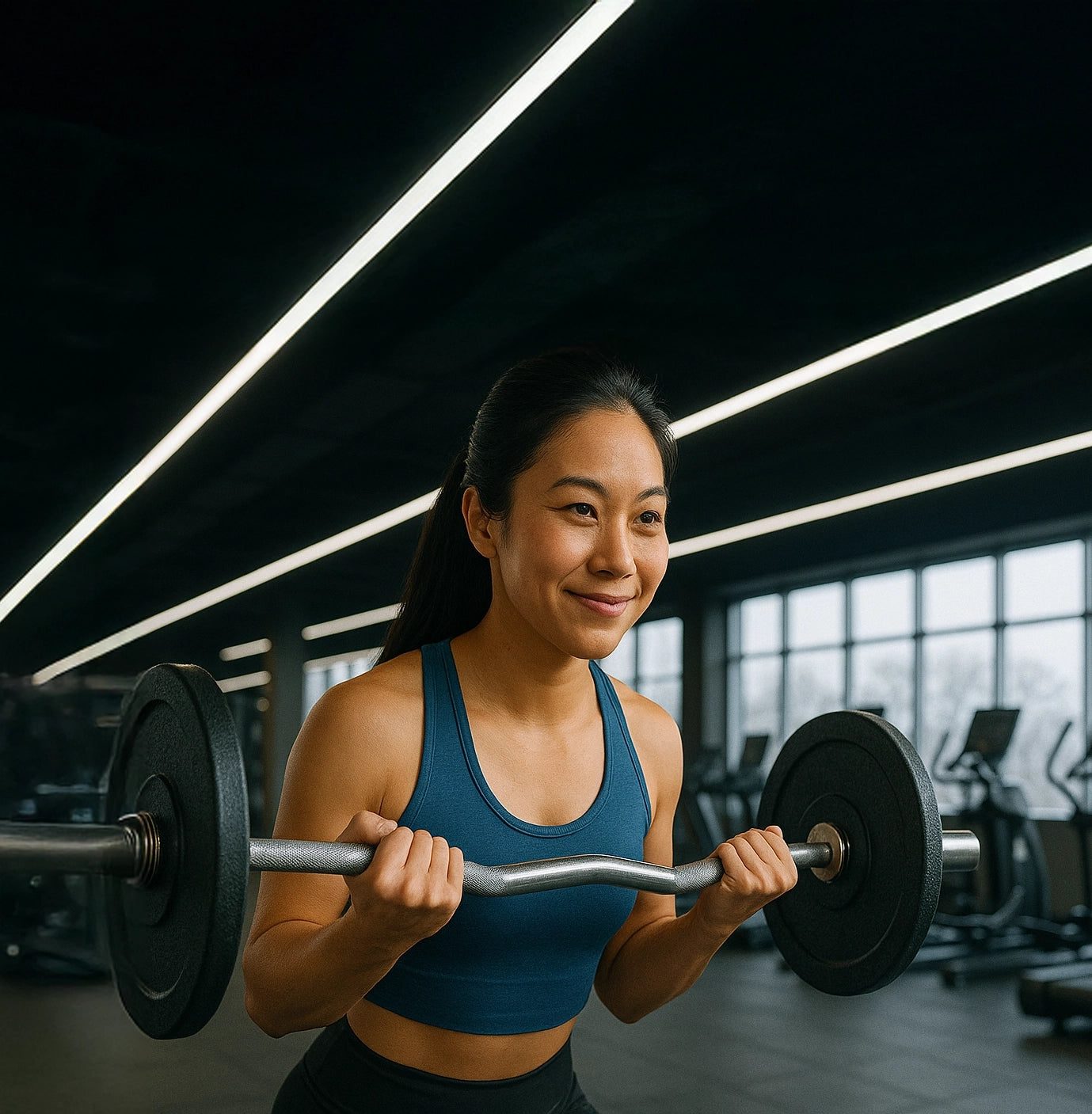 Woman lifting weights with energy — Bobby Seamoss Energy mood gummies